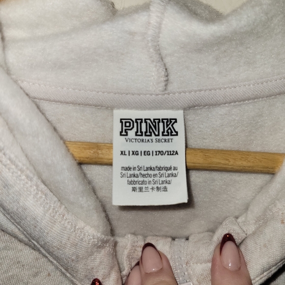 VICTORIAS SECRET PINK Oatmeal relaxed full zip hoodie size XL - Picture 3 of 4